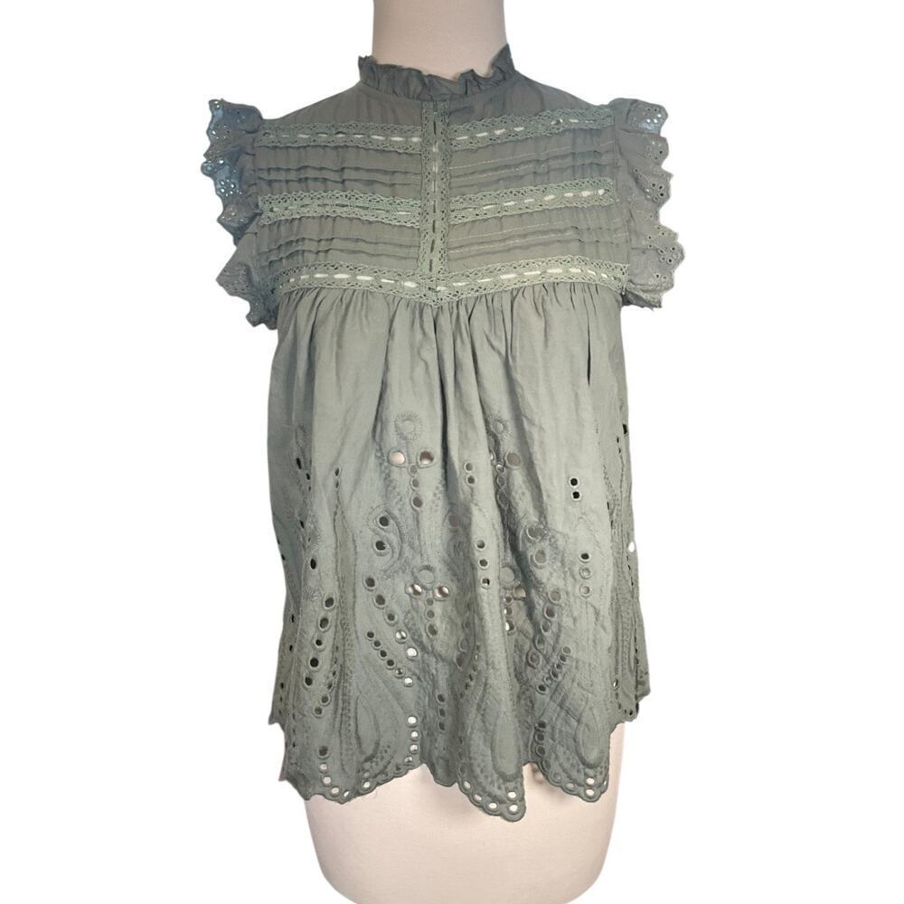 Adiva Eyelet Lace Blouse NWT SX Embroidered Top Ruffle Sleeve Prairie Feminine